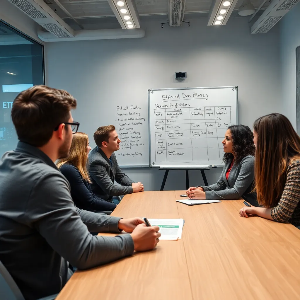 Gruppe diskutiert über ethische Aspekte in der Spielbewertung