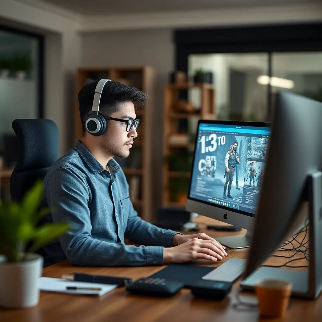 Spielerezensent arbeitet an einer detaillierten Spielanalyse auf dem Computer