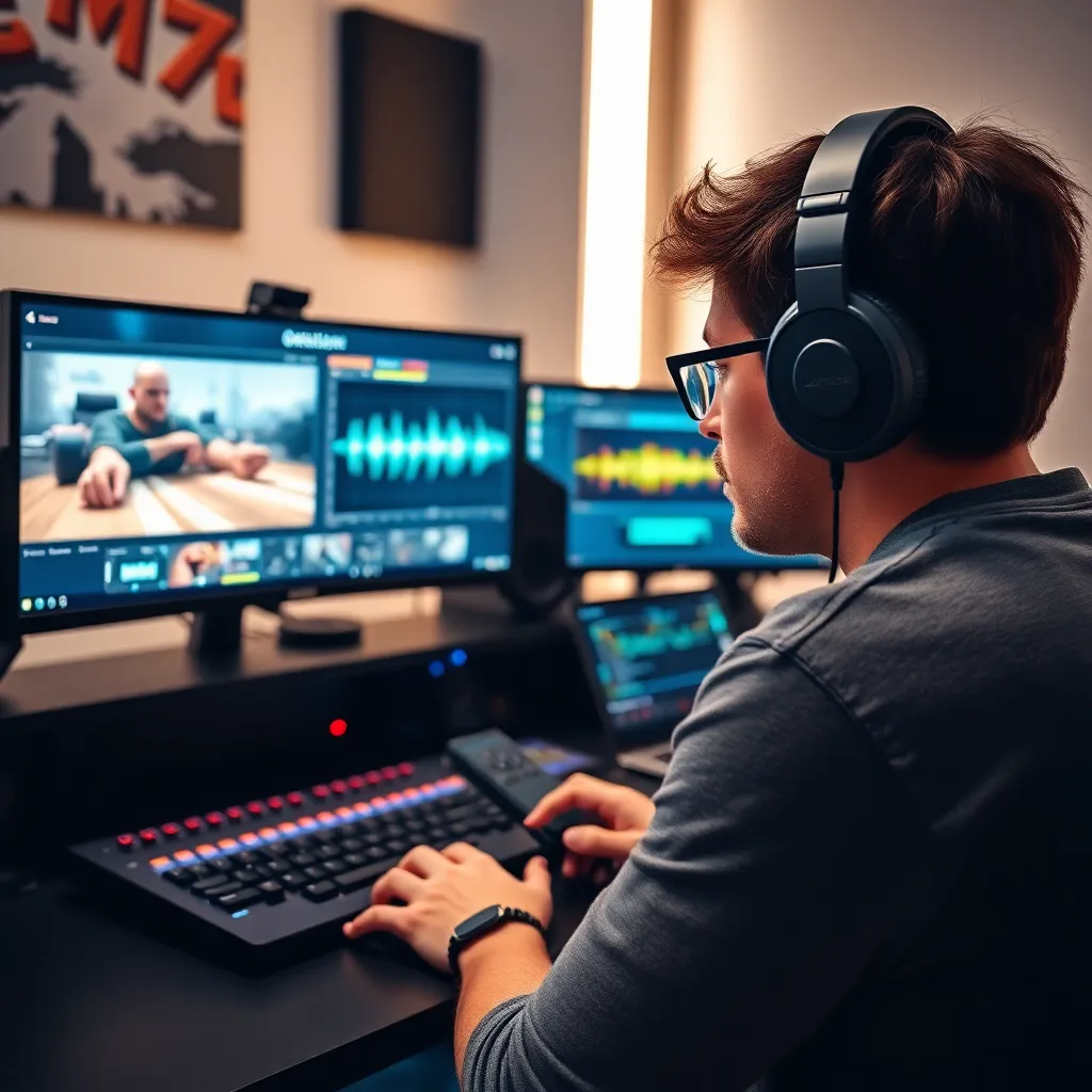 Spieler analysiert Spielmechaniken an einem Gaming-Setup